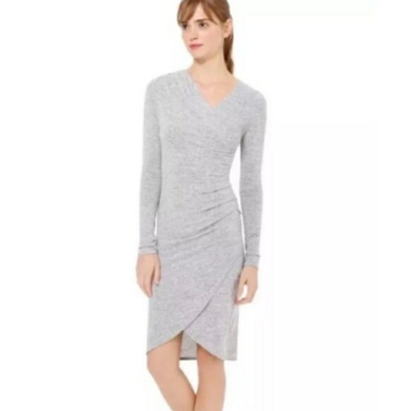 Aritzia Wilfred Free Heather Navy Blue Faux Wrap Bodycon Dress Midi Dress Size S - Picture 7 of 7